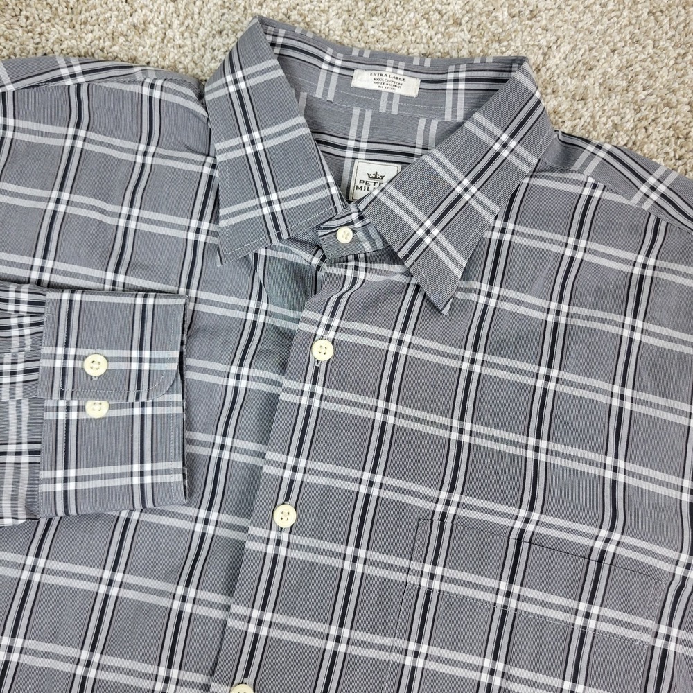 Peter Millar Mens XL Gray Plaid Button Down Long Sleeve
